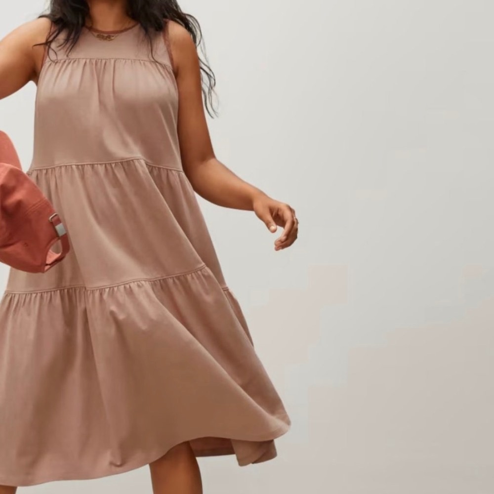 Everlane Oak Pink Brown The Weekend Tiered‎ Dress Size XS